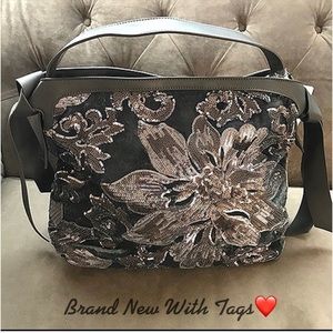 Silver On Slate Gray Velvet Oversized Shoulder Bag